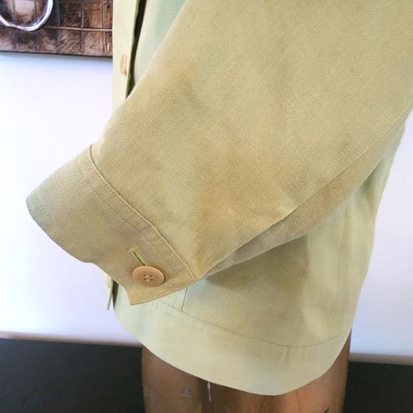 Talbots Lime Green 100% Irish Linen Four Button Front Short Jacket Size 10 - Picture 4 of 9
